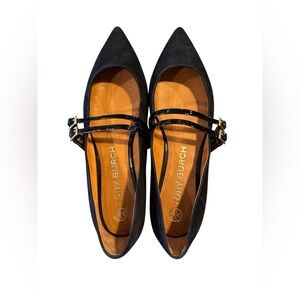 Tory Burch Classic Double Strap Mary Jane Flats Suede and Patent Buckle Detail